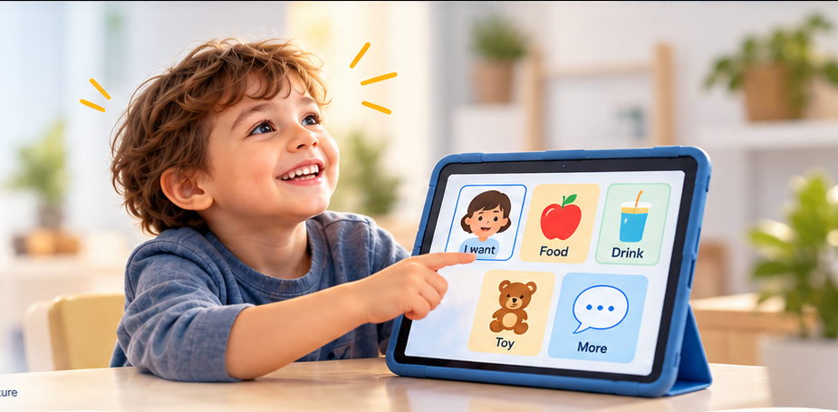 Child using the PictoBridge visual communication interface